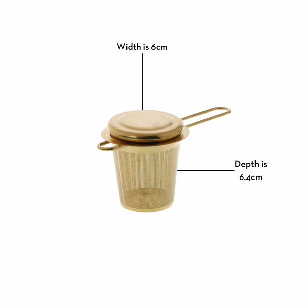 gold tea strainer width 6cm and height 6.4cm