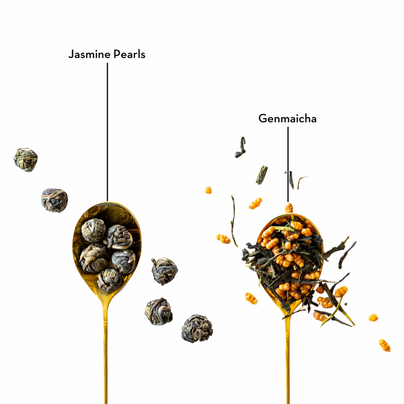 two teaspoons with green tea labels