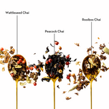 3 spoons of wattleseed chai, peacock chai, rooibos chai