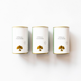 3 canisters of coconut mint, berry, and lemon myrtle herbal teas