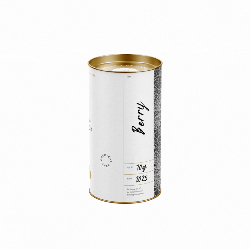 retail tea canister of berry tea