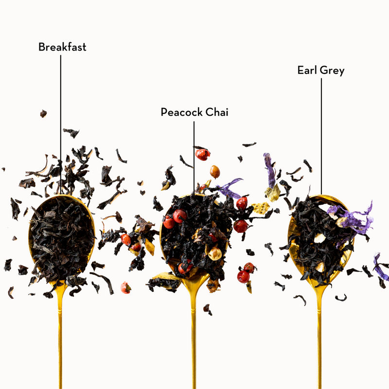 Black tea gift set of breakfast tea, peacock chai, and earl grey tea