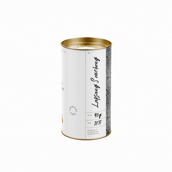 retail tea canister of lapsang souchong black tea