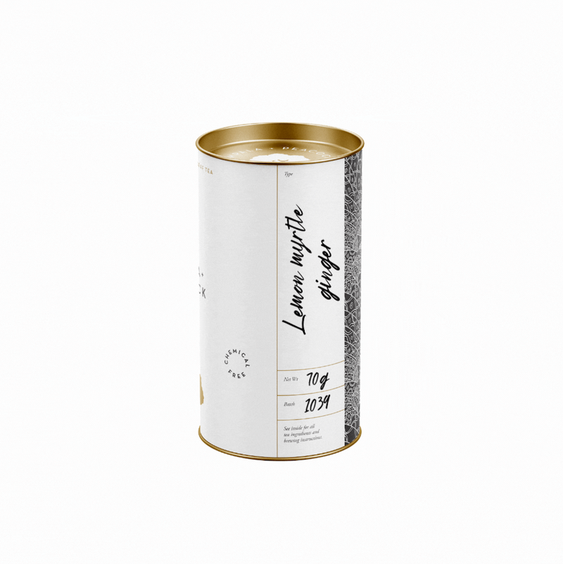 retail tea canister of lemon myrtle ginger tea